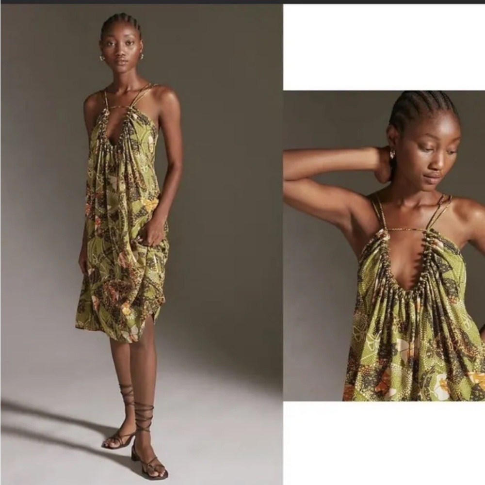 Anthropologie Olive and Rust Backless Dress